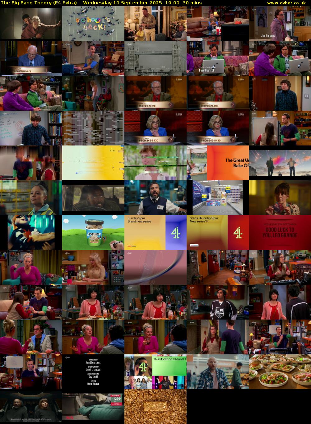 The Big Bang Theory (E4 Extra) Wednesday 10 September 2025 19:00 - 19:30