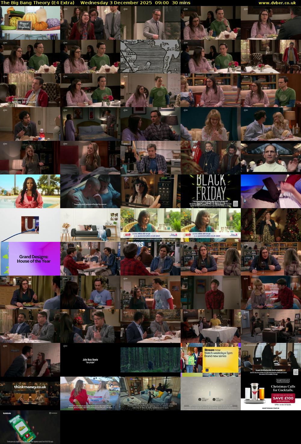 The Big Bang Theory (E4 Extra) Wednesday 3 December 2025 09:00 - 09:30