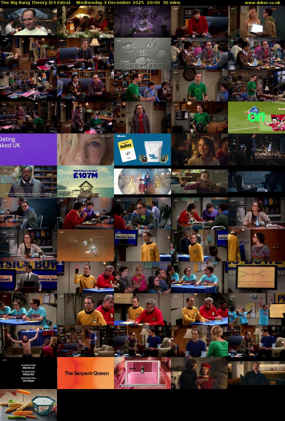 The Big Bang Theory (E4 Extra) Wednesday 3 December 2025 20:00 - 20:30