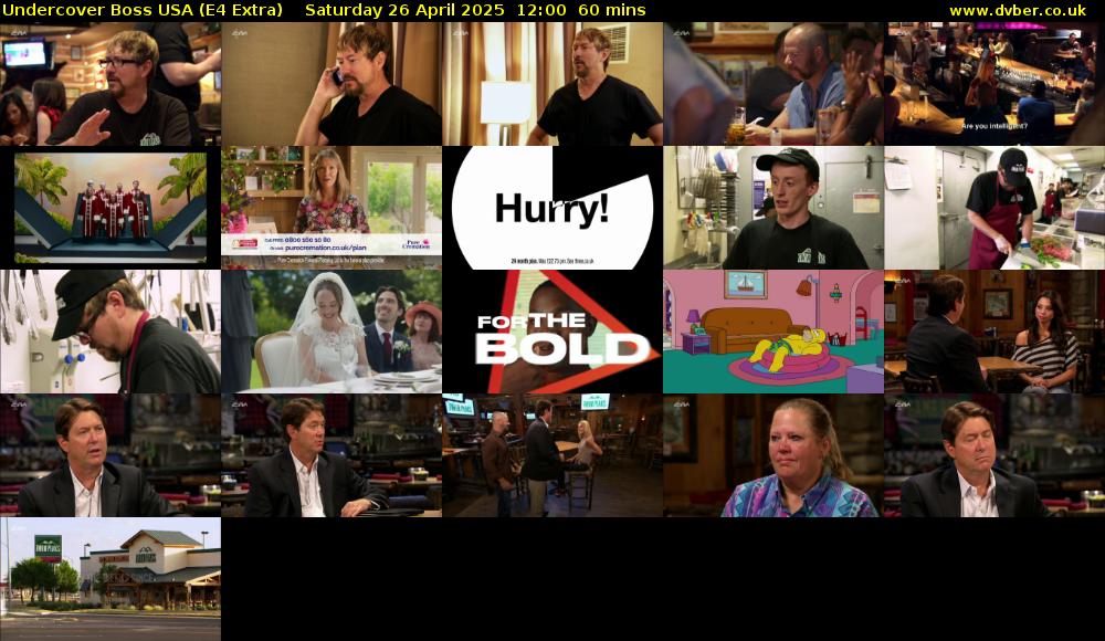 Undercover Boss USA (E4 Extra) Saturday 26 April 2025 12:00 - 13:00