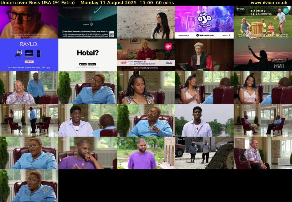 Undercover Boss USA (E4 Extra) Monday 11 August 2025 15:00 - 16:00