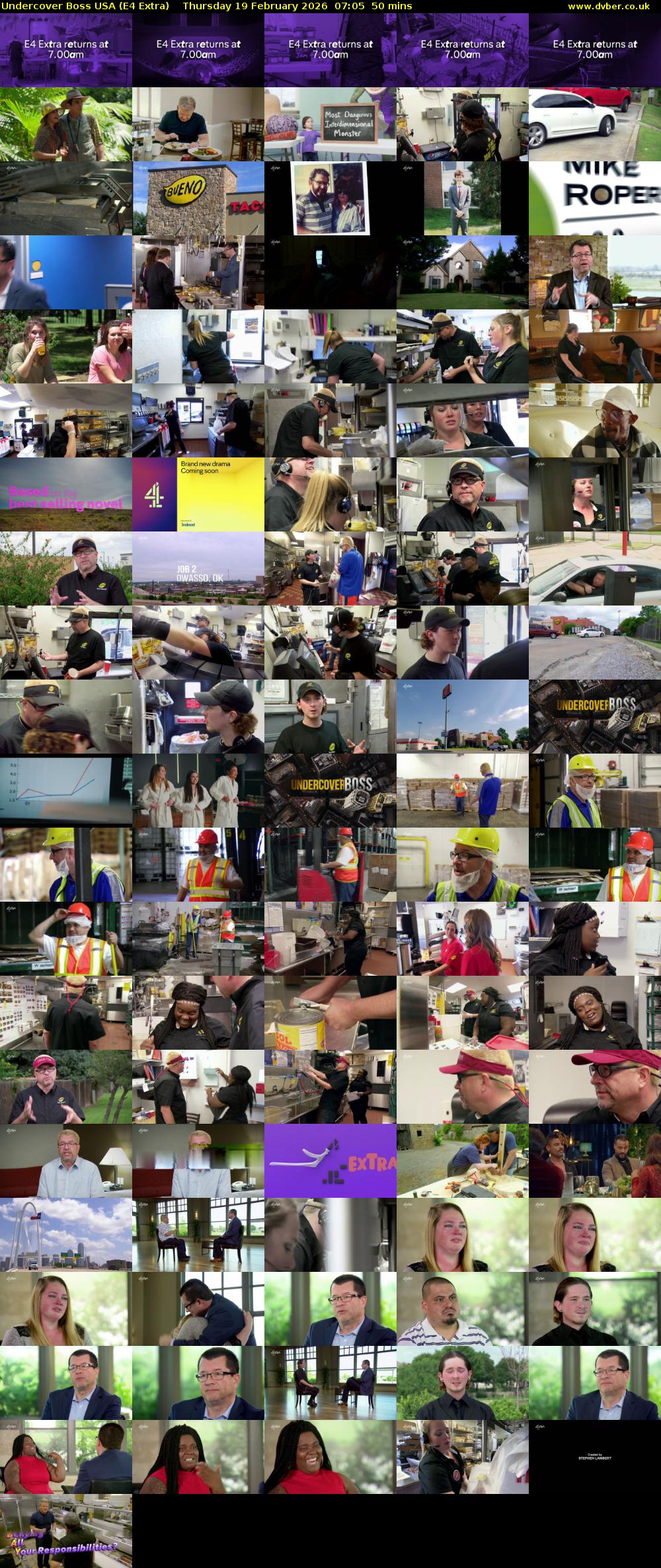 Undercover Boss USA (E4 Extra) Thursday 19 February 2026 07:05 - 07:55