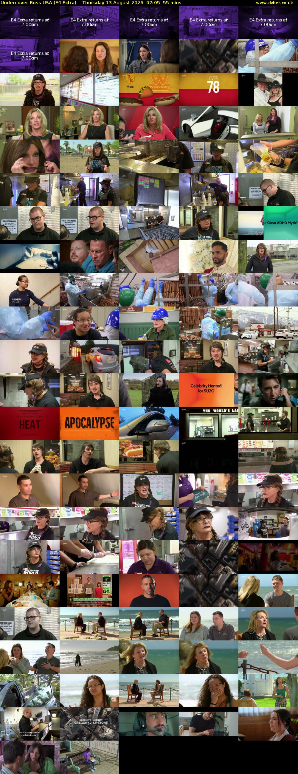 Undercover Boss USA (E4 Extra) Thursday 13 August 2026 07:05 - 08:00