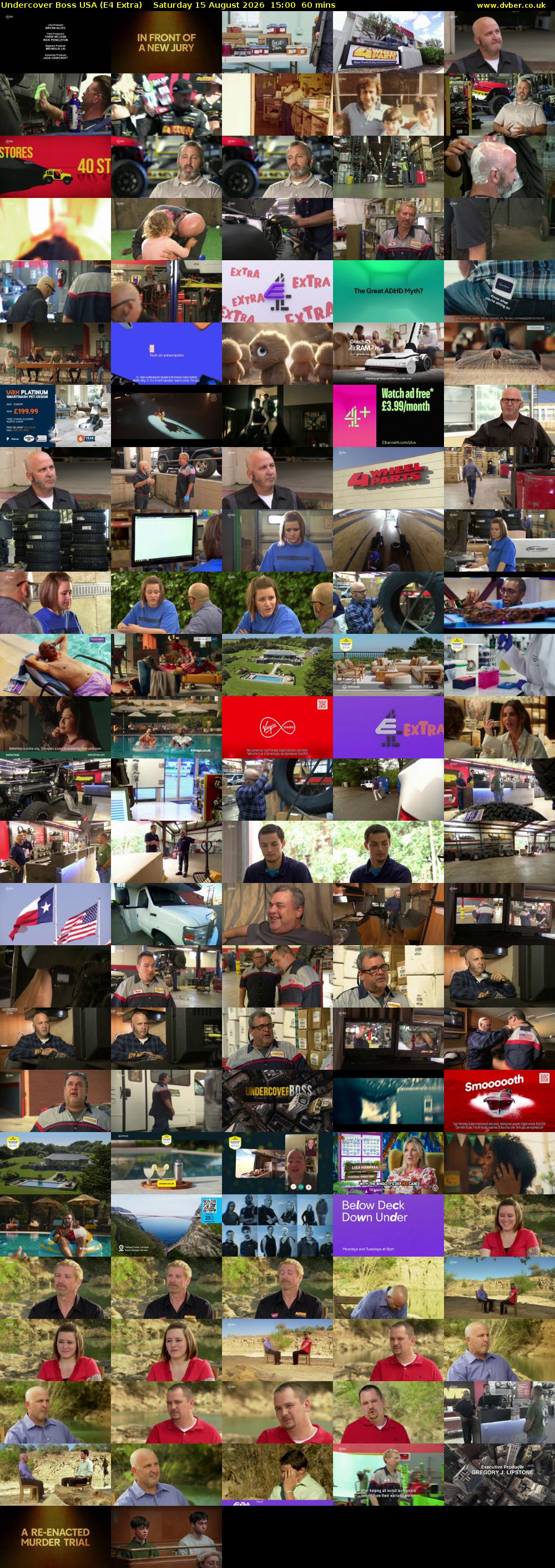Undercover Boss USA (E4 Extra) Saturday 15 August 2026 15:00 - 16:00