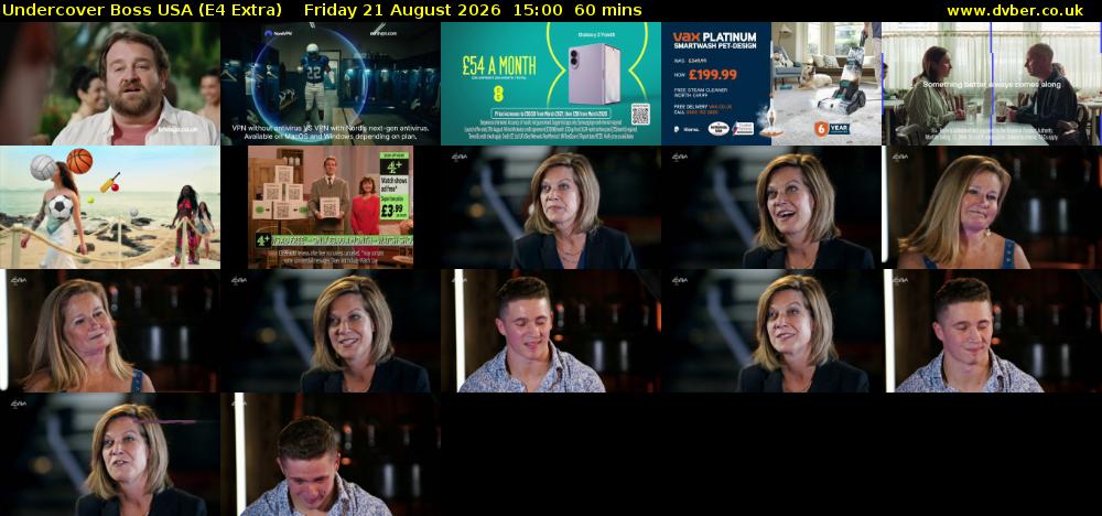 Undercover Boss USA (E4 Extra) Friday 21 August 2026 15:00 - 16:00