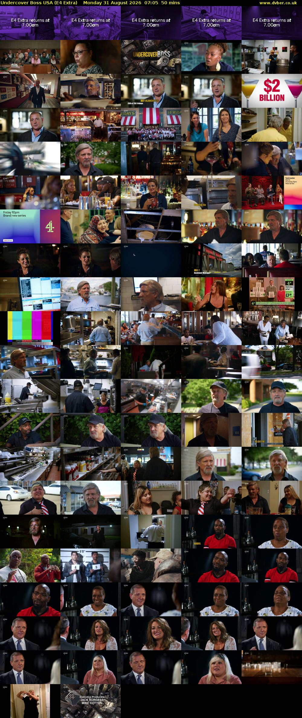 Undercover Boss USA (E4 Extra) Monday 31 August 2026 07:05 - 07:55