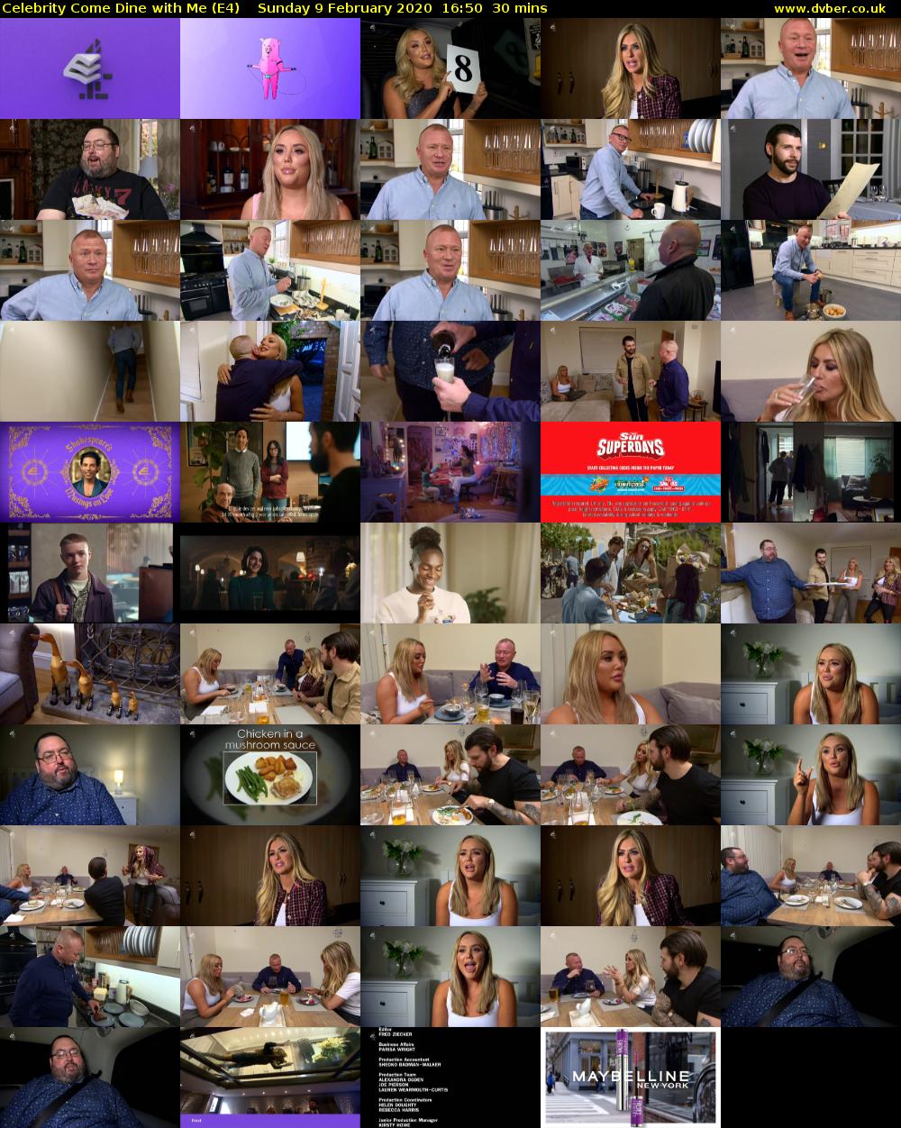 Celebrity Come Dine with Me (E4) Sunday 9 February 2020 16:50 - 17:20