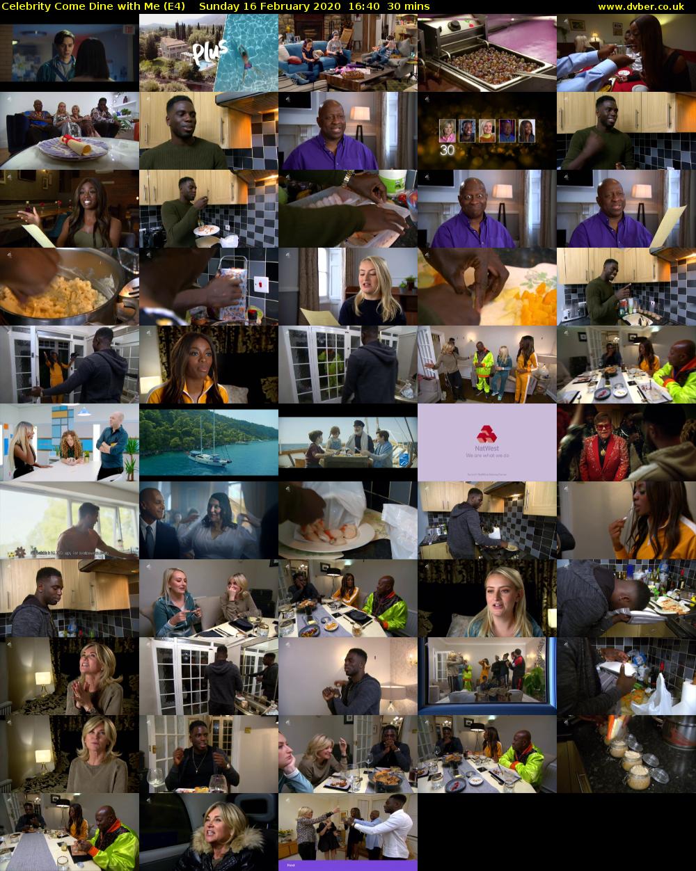 Celebrity Come Dine with Me (E4) Sunday 16 February 2020 16:40 - 17:10