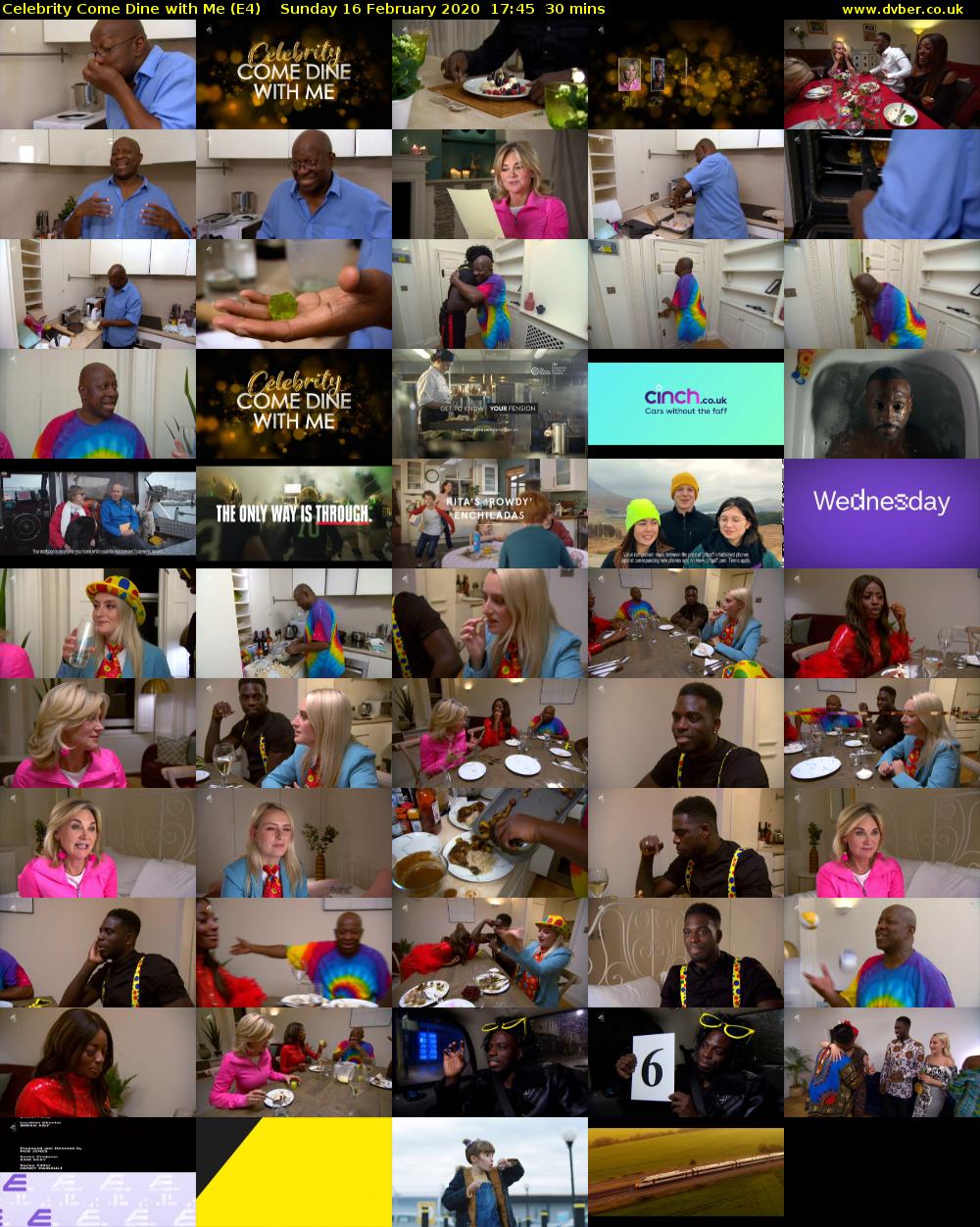 Celebrity Come Dine with Me (E4) Sunday 16 February 2020 17:45 - 18:15