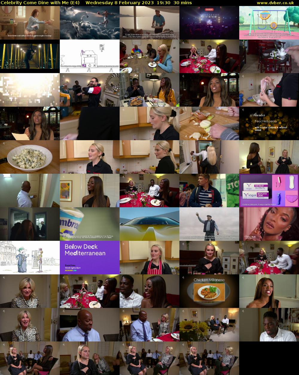 Celebrity Come Dine with Me (E4) Wednesday 8 February 2023 19:30 - 20:00