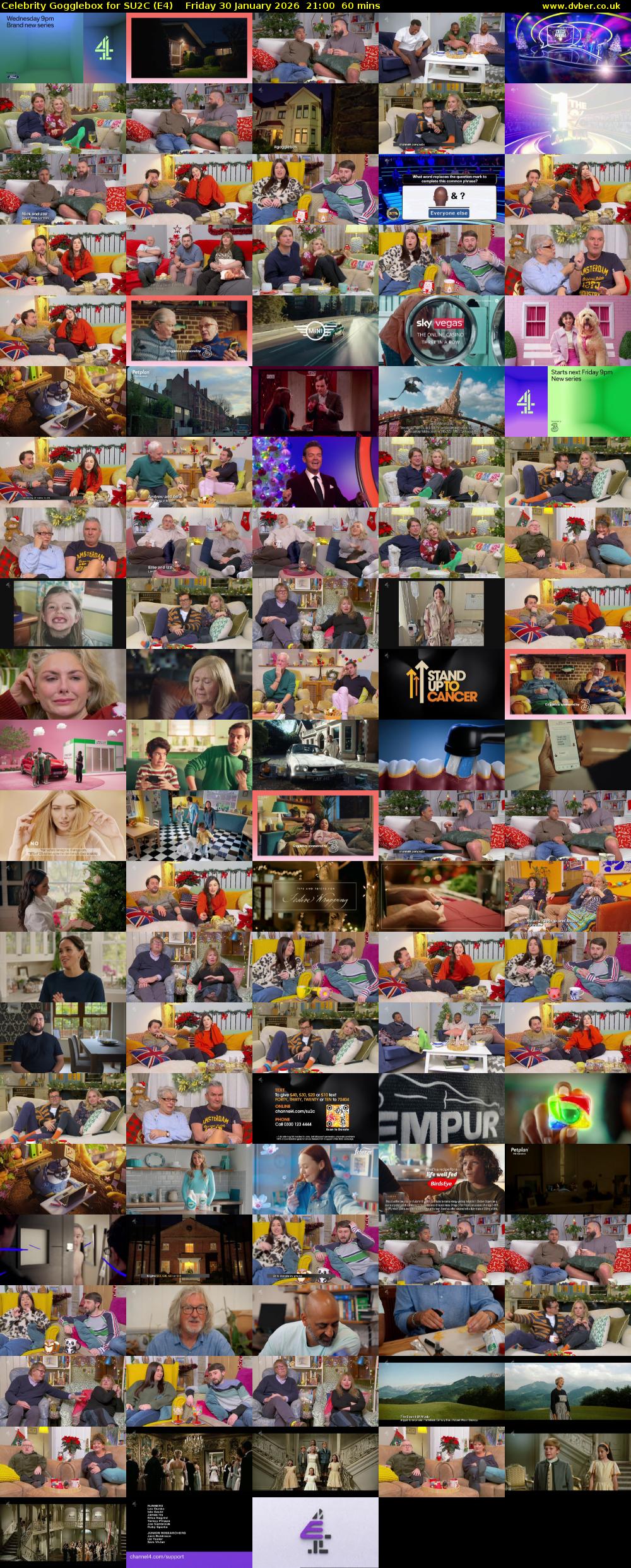 Celebrity Gogglebox for SU2C (E4) Friday 30 January 2026 21:00 - 22:00
