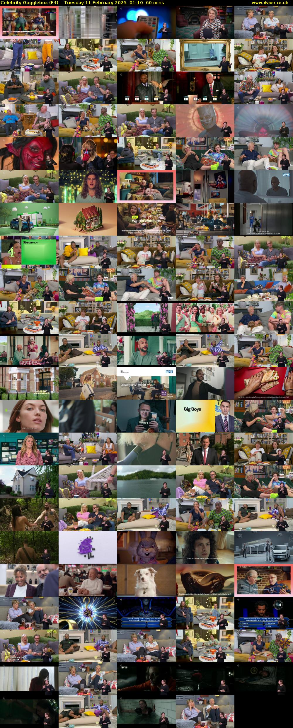 Celebrity Gogglebox (E4) Tuesday 11 February 2025 01:10 - 02:10