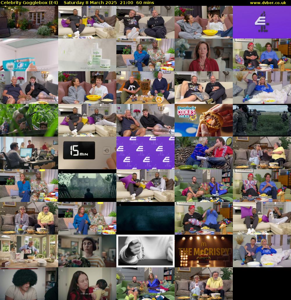 Celebrity Gogglebox (E4) Saturday 8 March 2025 21:00 - 22:00