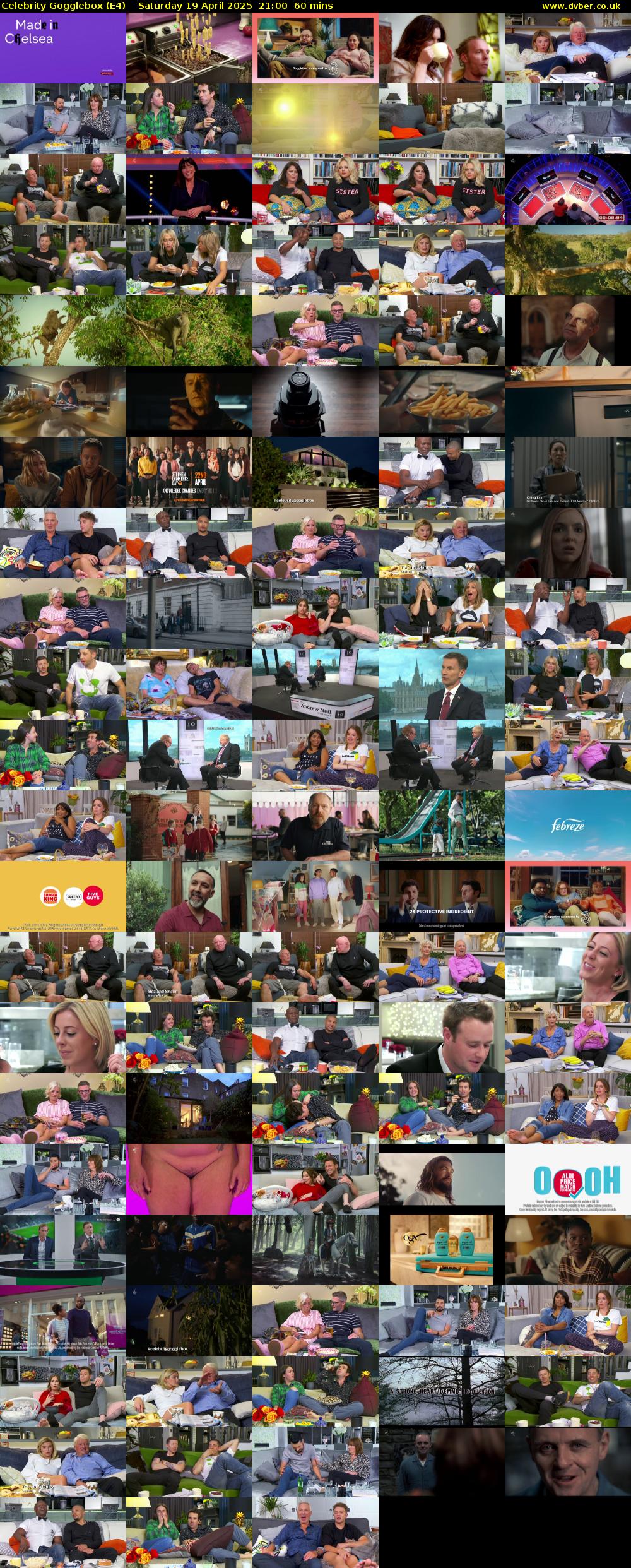 Celebrity Gogglebox (E4) Saturday 19 April 2025 21:00 - 22:00
