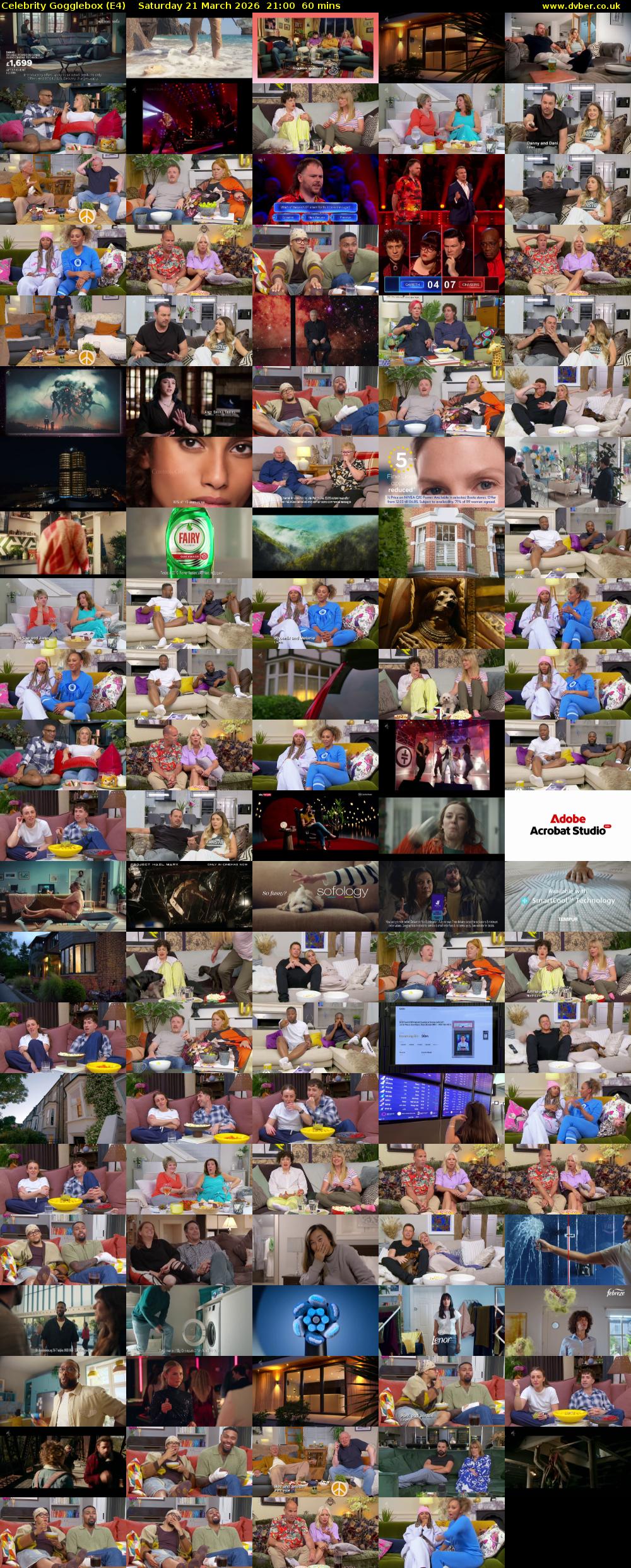 Celebrity Gogglebox (E4) Saturday 21 March 2026 21:00 - 22:00