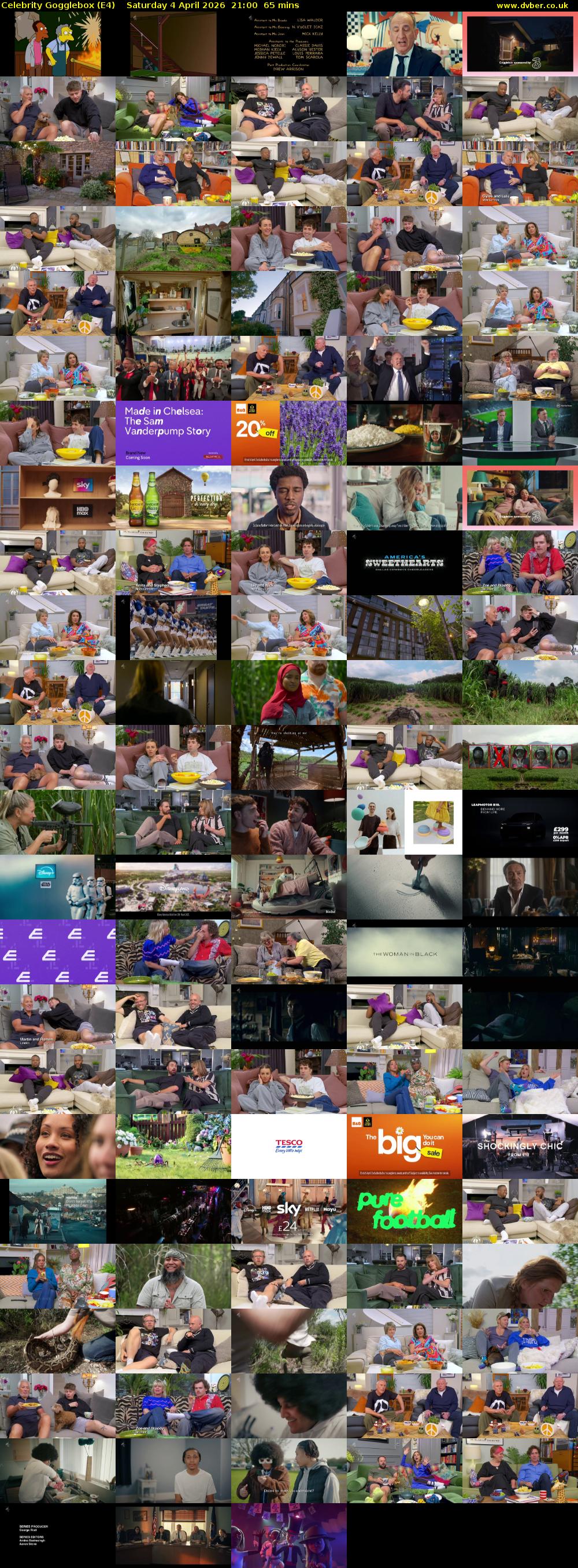 Celebrity Gogglebox (E4) Saturday 4 April 2026 21:00 - 22:05