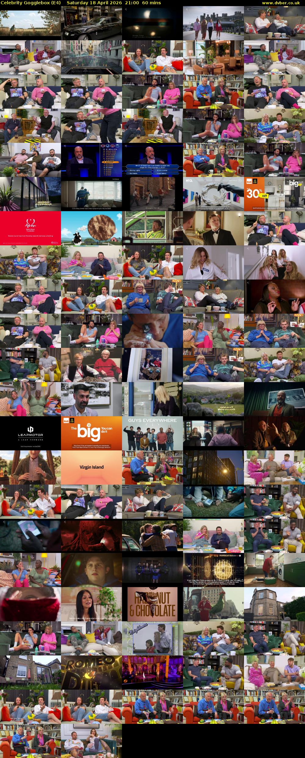 Celebrity Gogglebox (E4) Saturday 18 April 2026 21:00 - 22:00