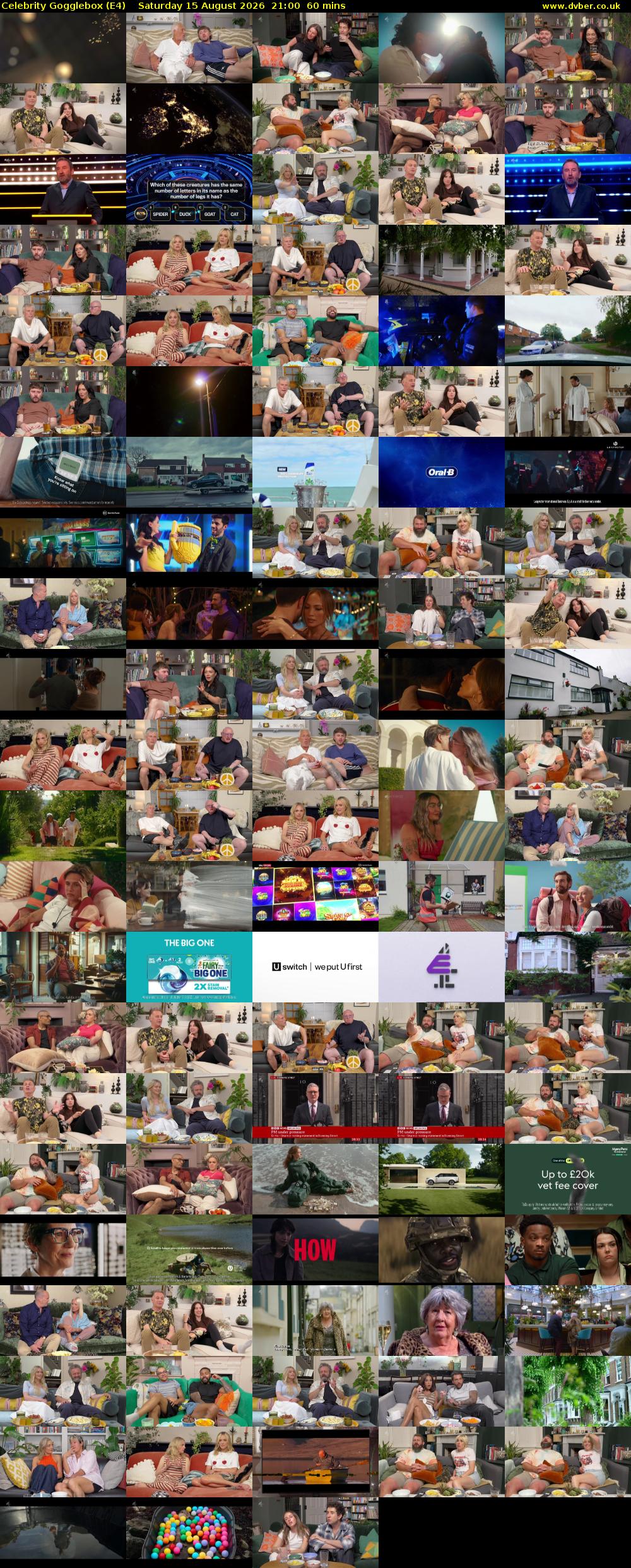 Celebrity Gogglebox (E4) Saturday 15 August 2026 21:00 - 22:00