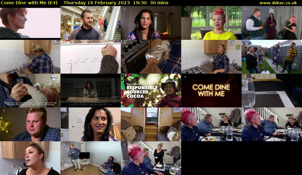 Come Dine with Me (E4) Thursday 16 February 2023 19:30 - 20:00
