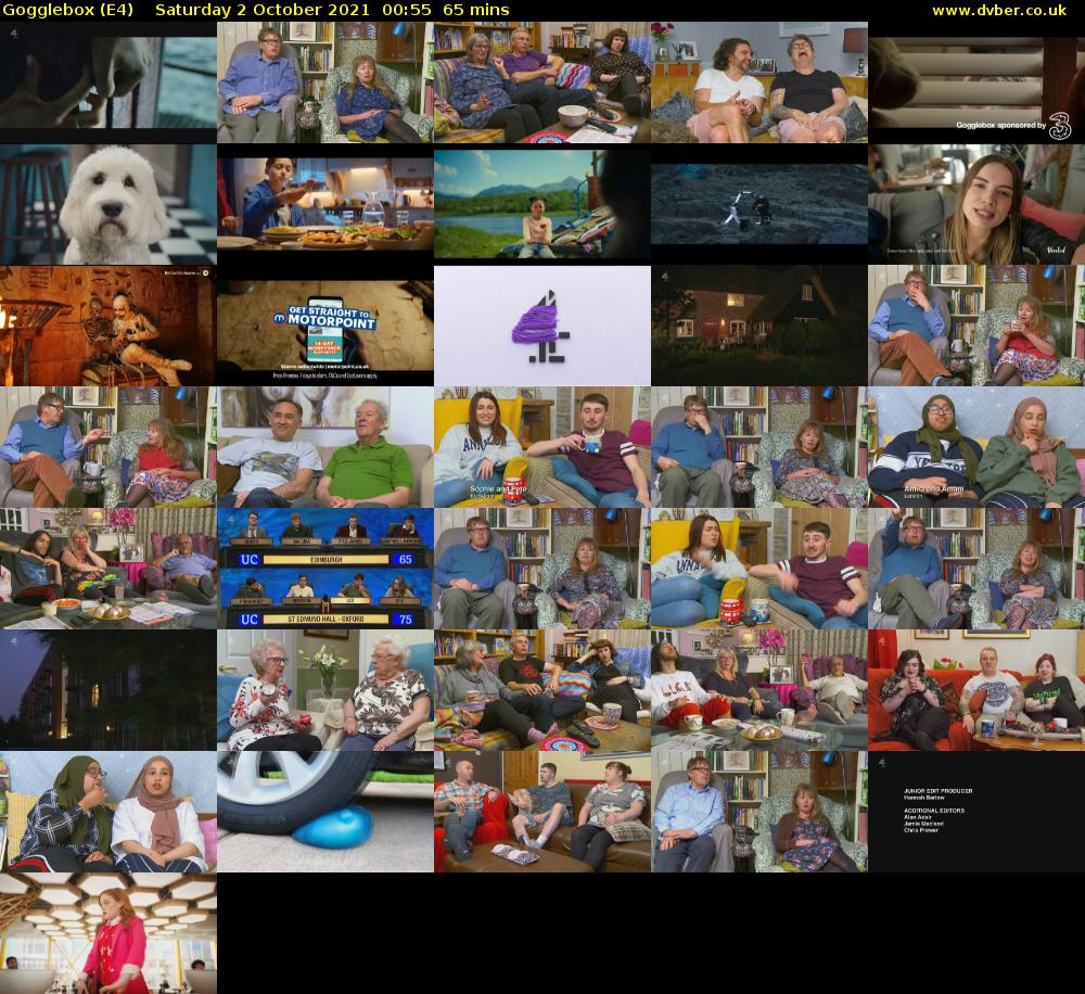 Gogglebox (E4) Saturday 2 October 2021 00:55 - 02:00