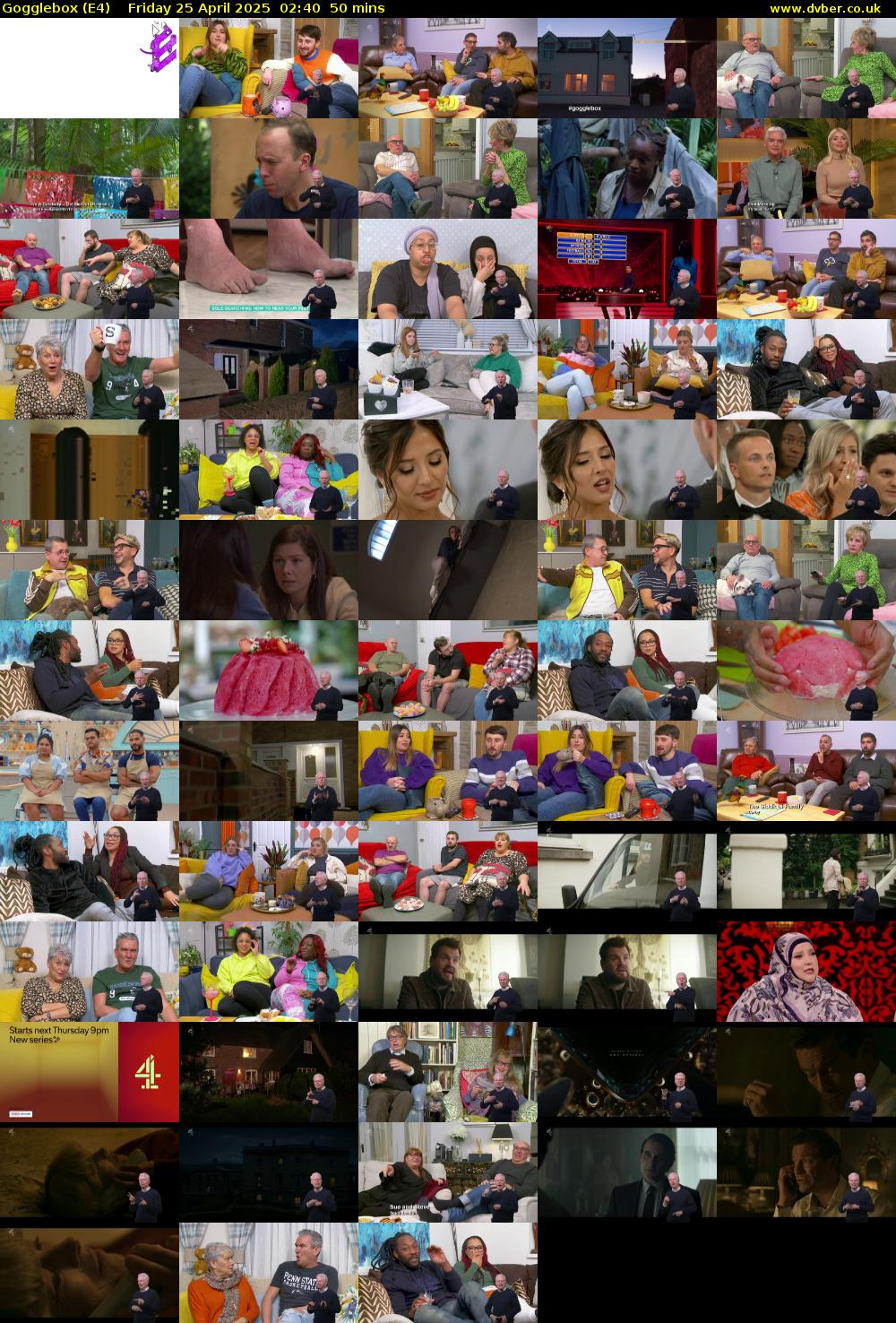 Gogglebox (E4) Friday 25 April 2025 02:40 - 03:30