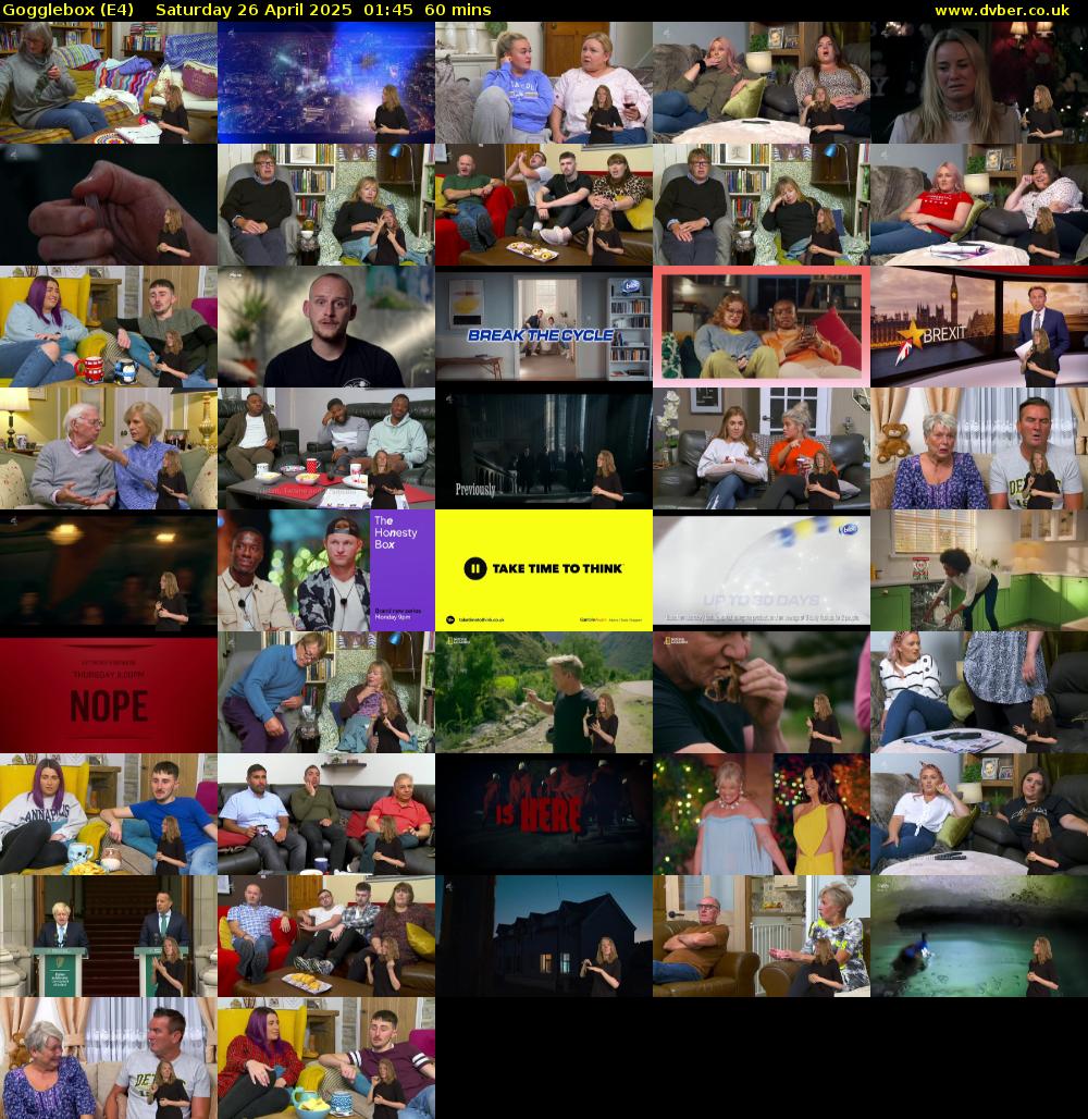 Gogglebox (E4) Saturday 26 April 2025 01:45 - 02:45