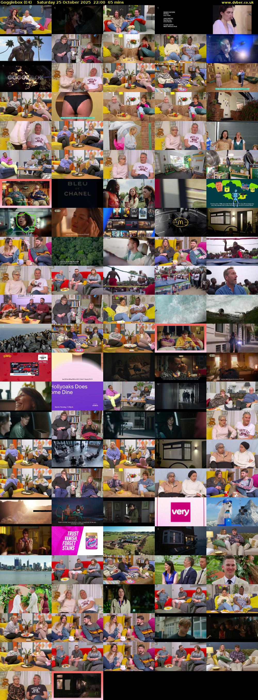 Gogglebox (E4) Saturday 25 October 2025 22:00 - 23:05