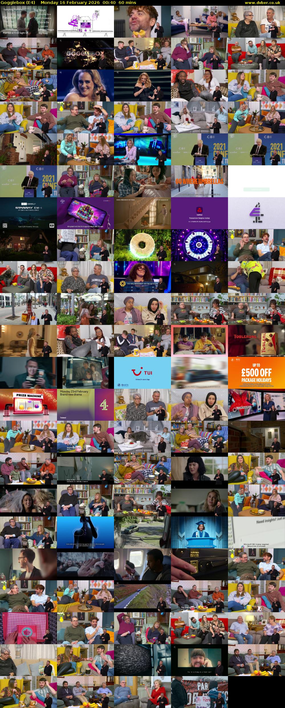 Gogglebox (E4) Monday 16 February 2026 00:40 - 01:40