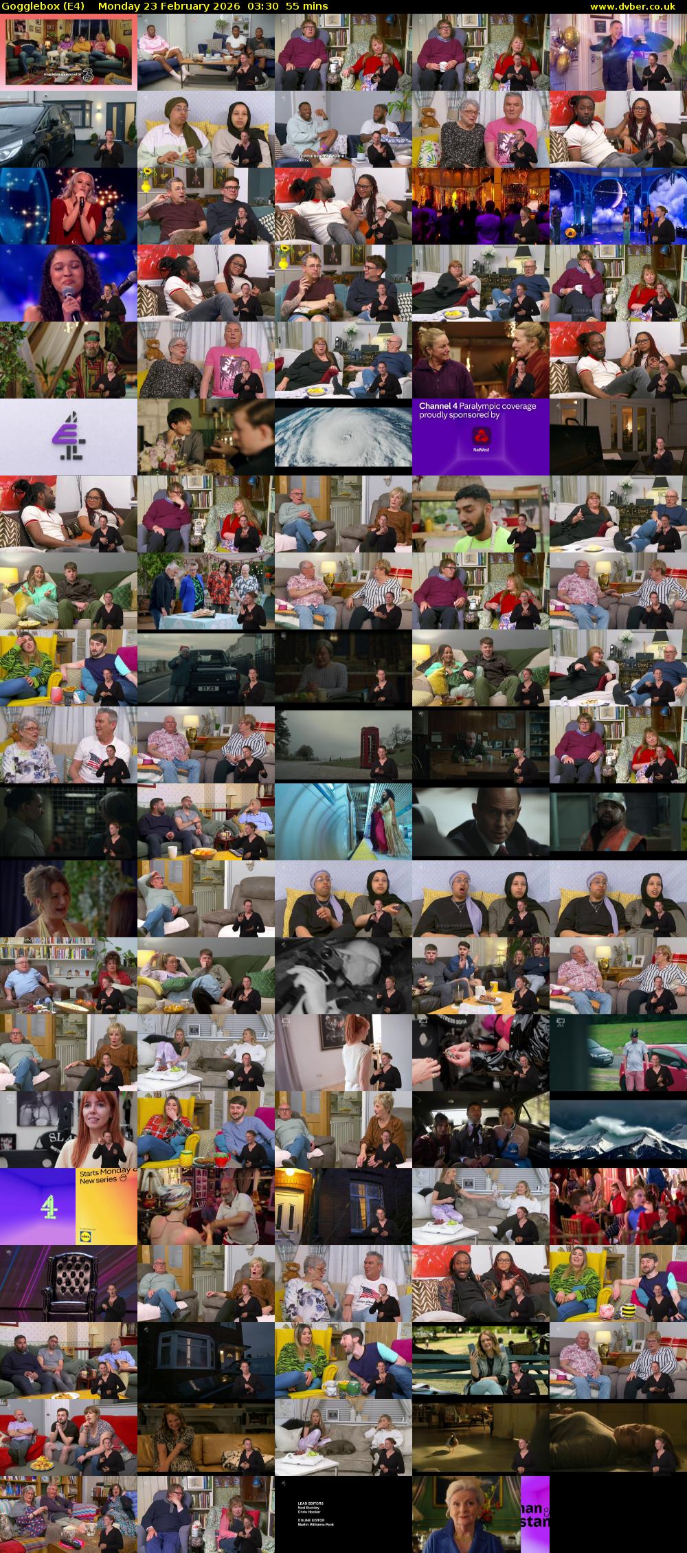 Gogglebox (E4) Monday 23 February 2026 03:30 - 04:25