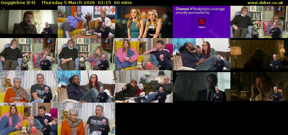 Gogglebox (E4) Thursday 5 March 2026 01:15 - 02:15