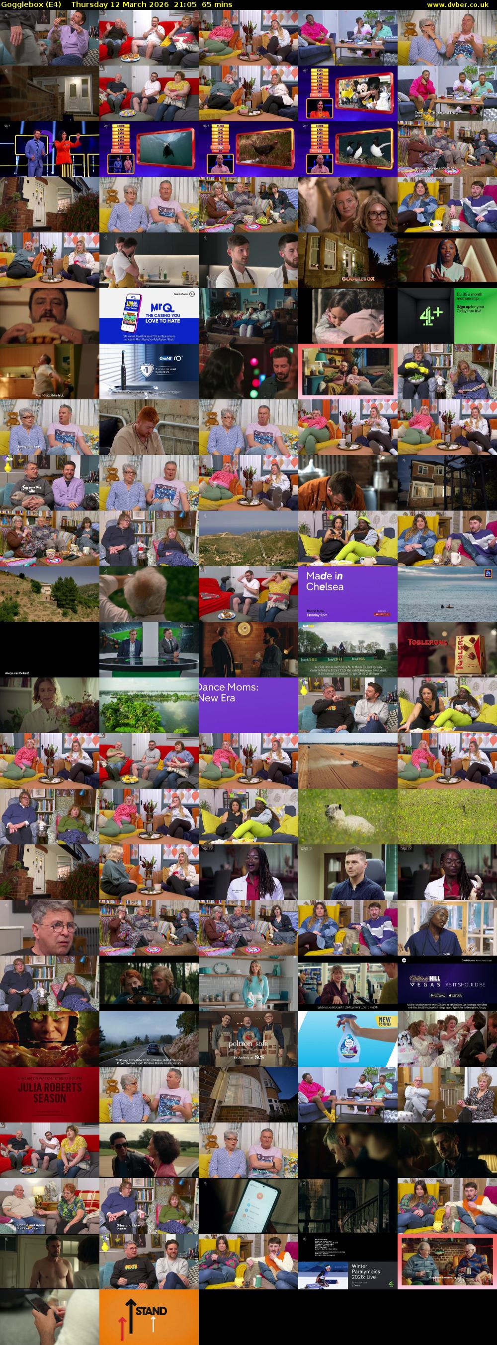 Gogglebox (E4) Thursday 12 March 2026 21:05 - 22:10