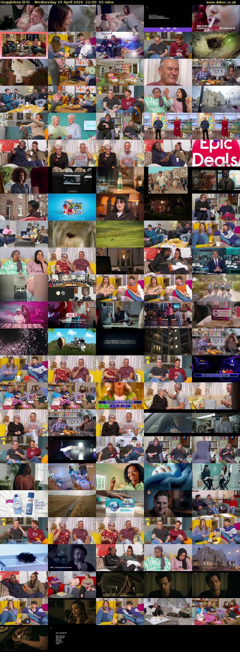 Gogglebox (E4) Wednesday 29 April 2026 22:00 - 23:05