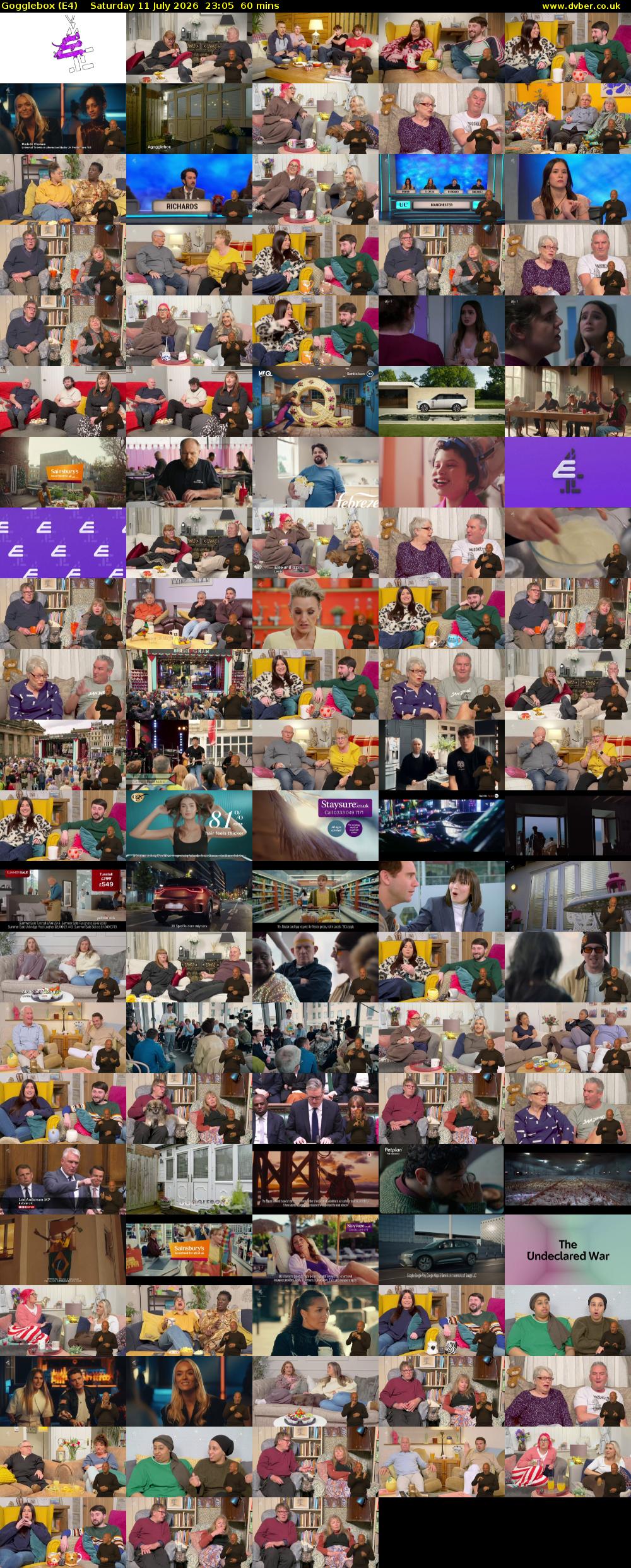 Gogglebox (E4) Saturday 11 July 2026 23:05 - 00:05