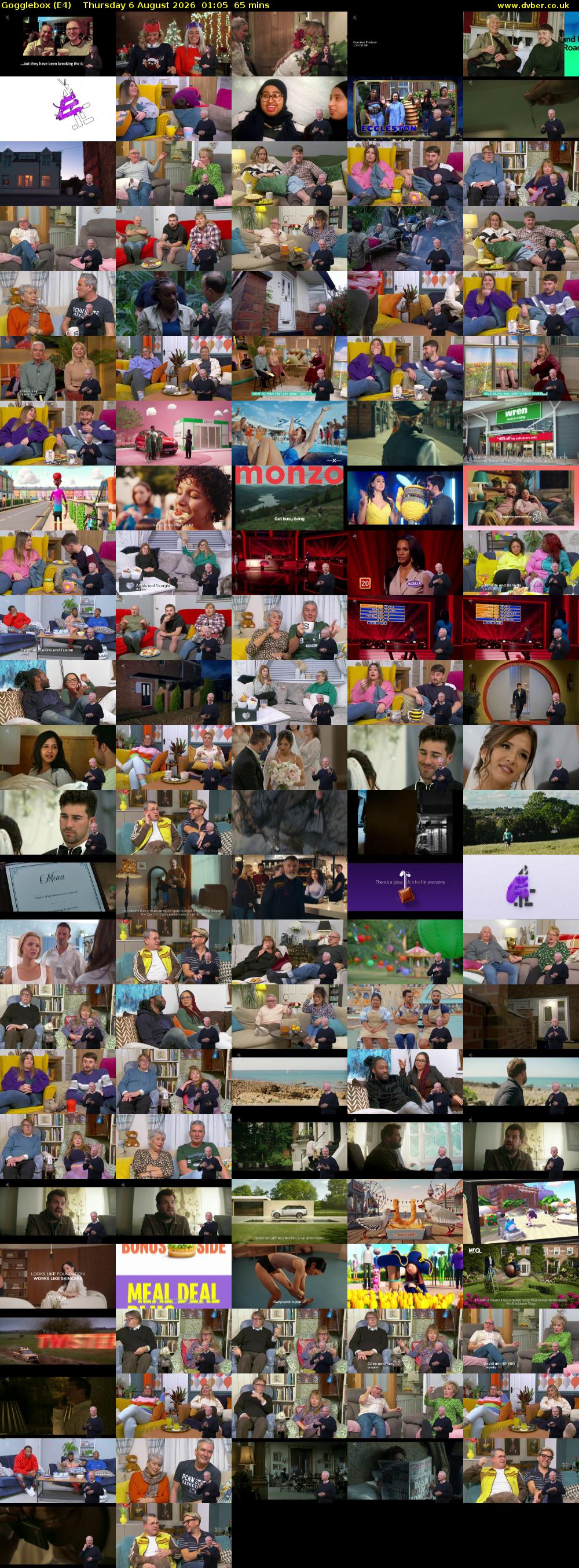 Gogglebox (E4) Thursday 6 August 2026 01:05 - 02:10