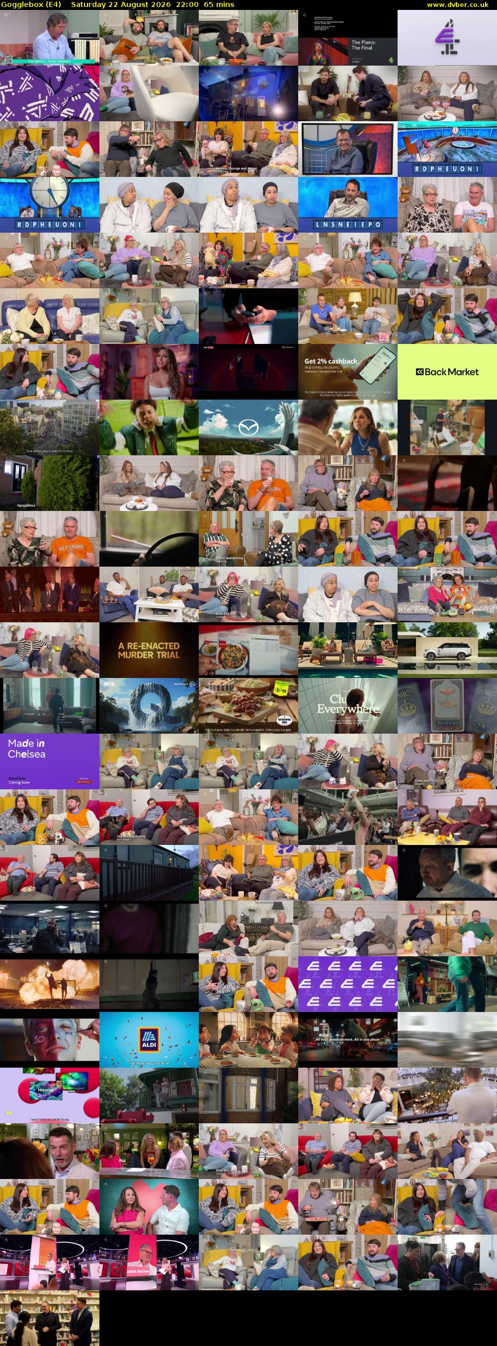 Gogglebox (E4) Saturday 22 August 2026 22:00 - 23:05