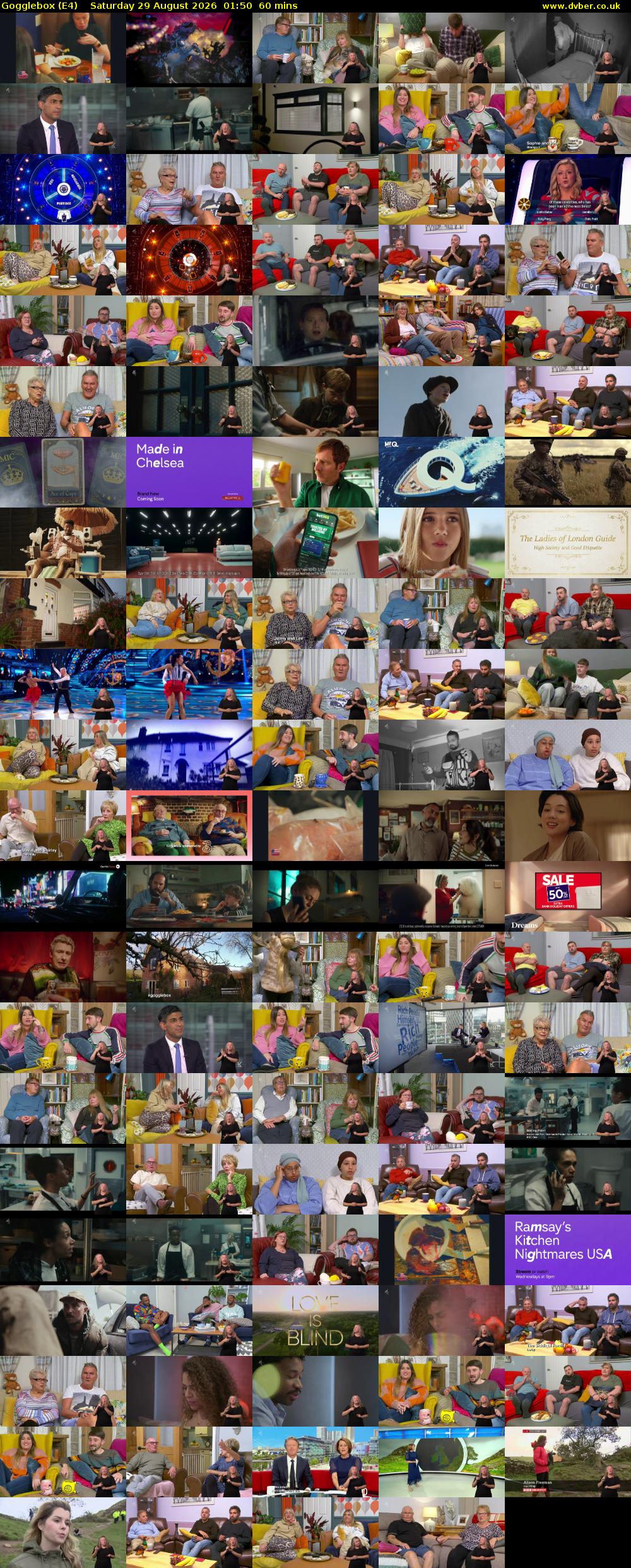 Gogglebox (E4) Saturday 29 August 2026 01:50 - 02:50