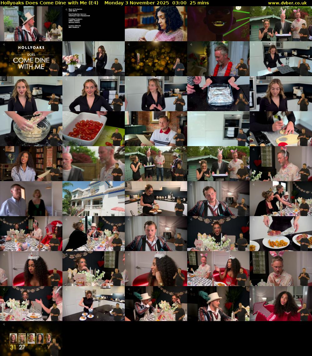 Hollyoaks Does Come Dine with Me (E4) Monday 3 November 2025 03:00 - 03:25