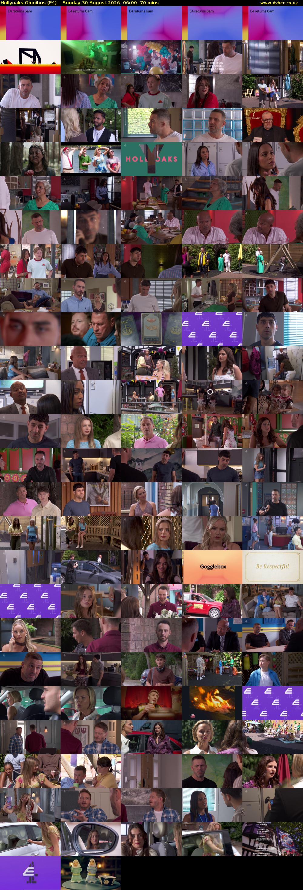 Hollyoaks Omnibus (E4) Sunday 30 August 2026 06:00 - 07:10
