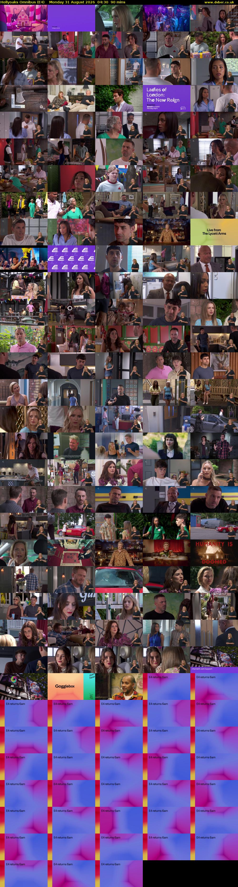 Hollyoaks Omnibus (E4) Monday 31 August 2026 04:30 - 06:00