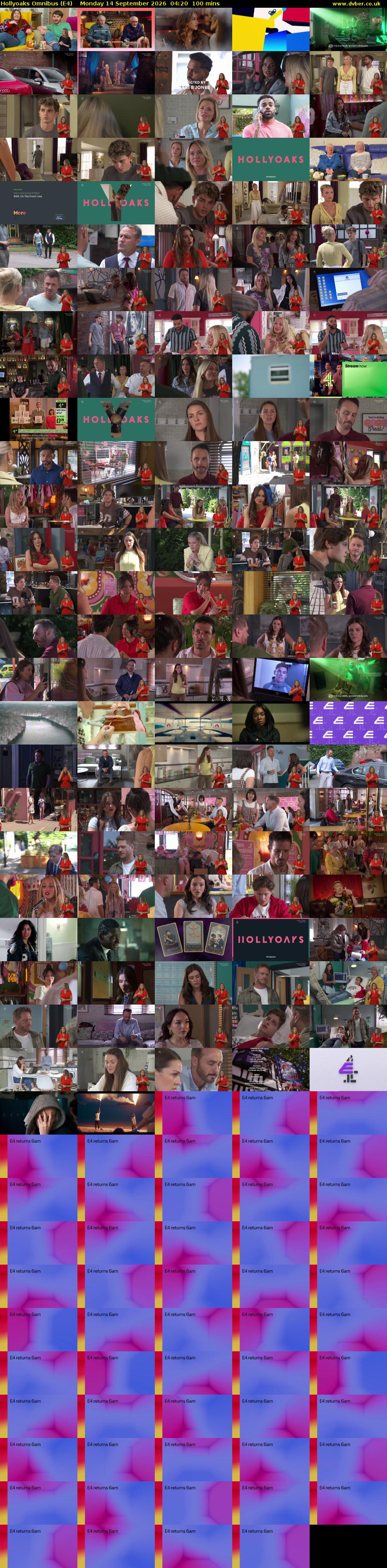 Hollyoaks Omnibus (E4) Monday 14 September 2026 04:20 - 06:00