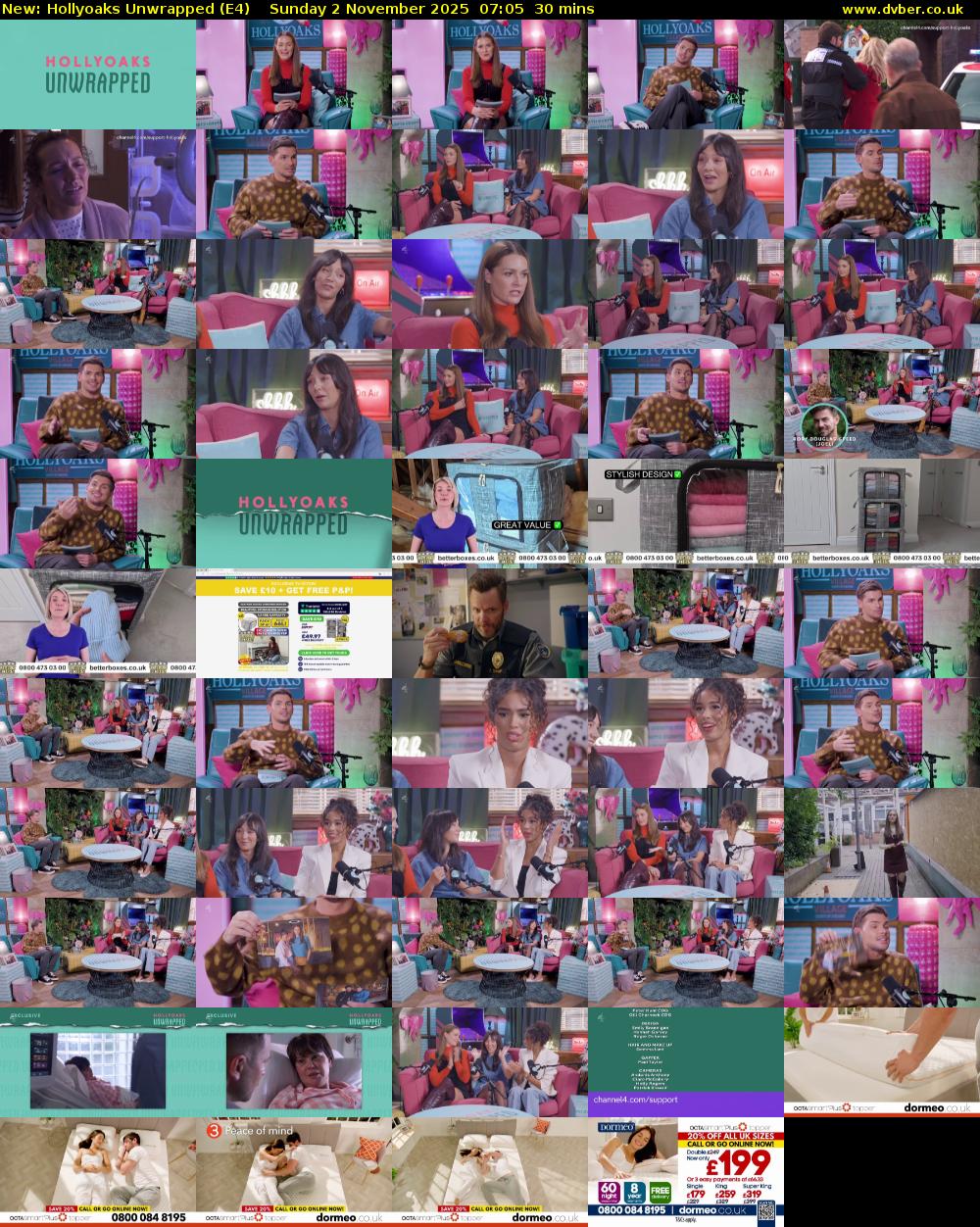 Hollyoaks Unwrapped (E4) Sunday 2 November 2025 07:05 - 07:35