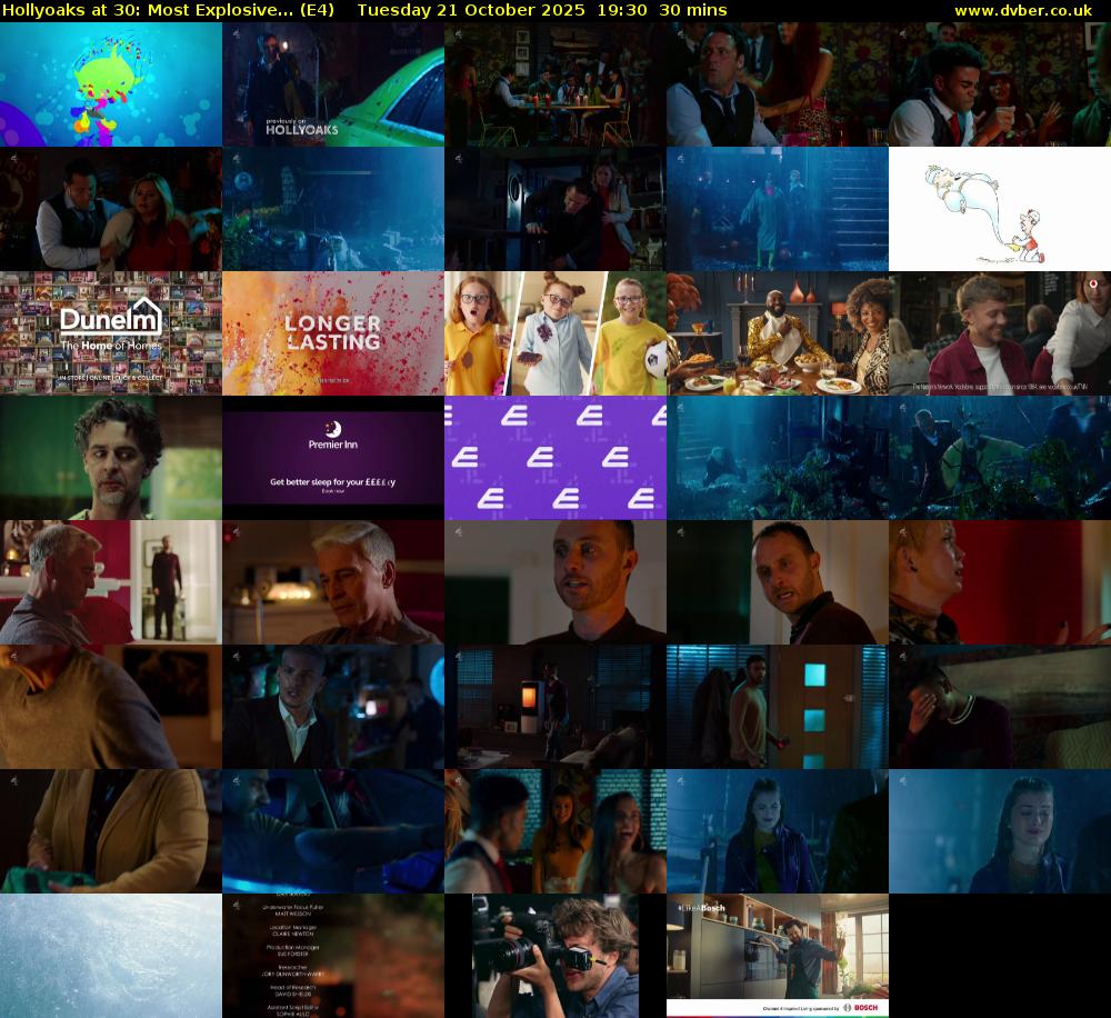 Hollyoaks at 30: Most Explosive... (E4) Tuesday 21 October 2025 19:30 - 20:00