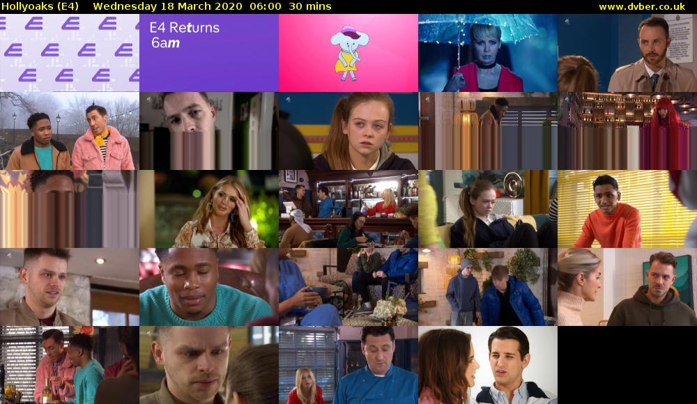 Hollyoaks (E4) Wednesday 18 March 2020 06:00 - 06:30