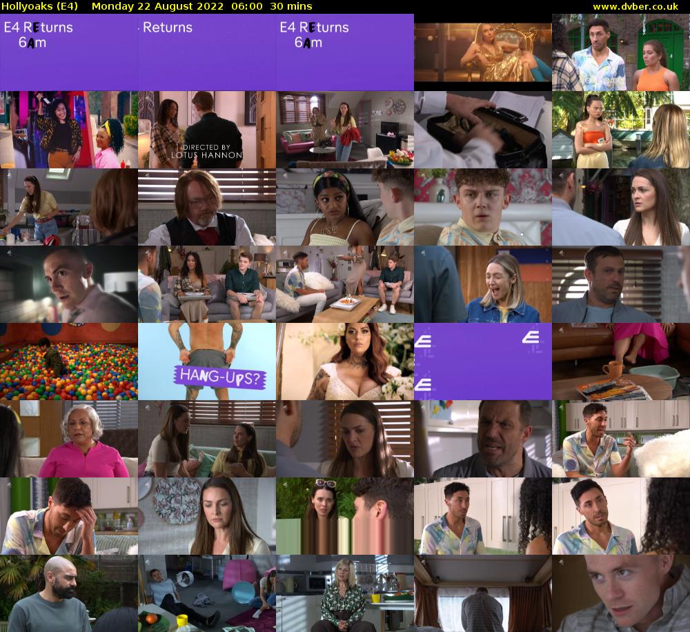 Hollyoaks (E4) Monday 22 August 2022 06:00 - 06:30