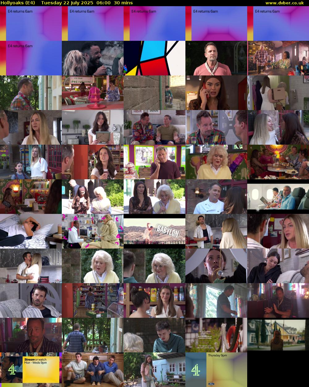 Hollyoaks (E4) Tuesday 22 July 2025 06:00 - 06:30