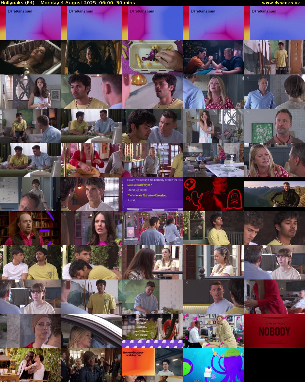 Hollyoaks (E4) Monday 4 August 2025 06:00 - 06:30