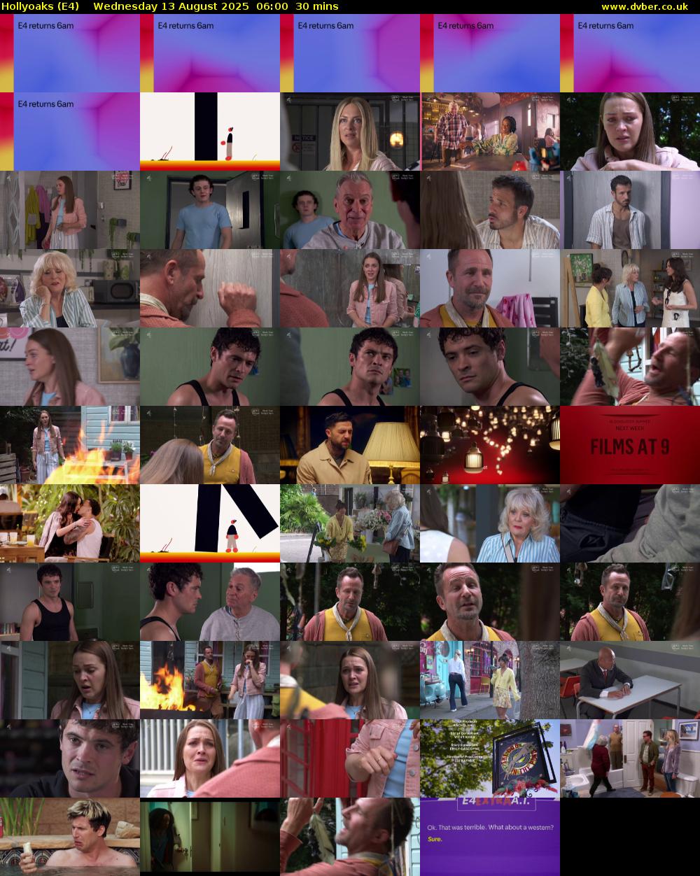 Hollyoaks (E4) Wednesday 13 August 2025 06:00 - 06:30