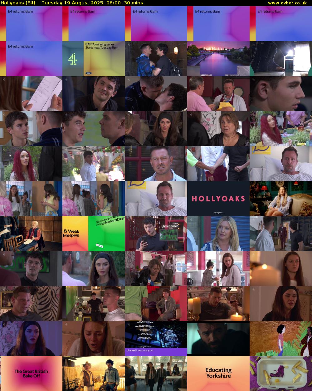 Hollyoaks (E4) Tuesday 19 August 2025 06:00 - 06:30