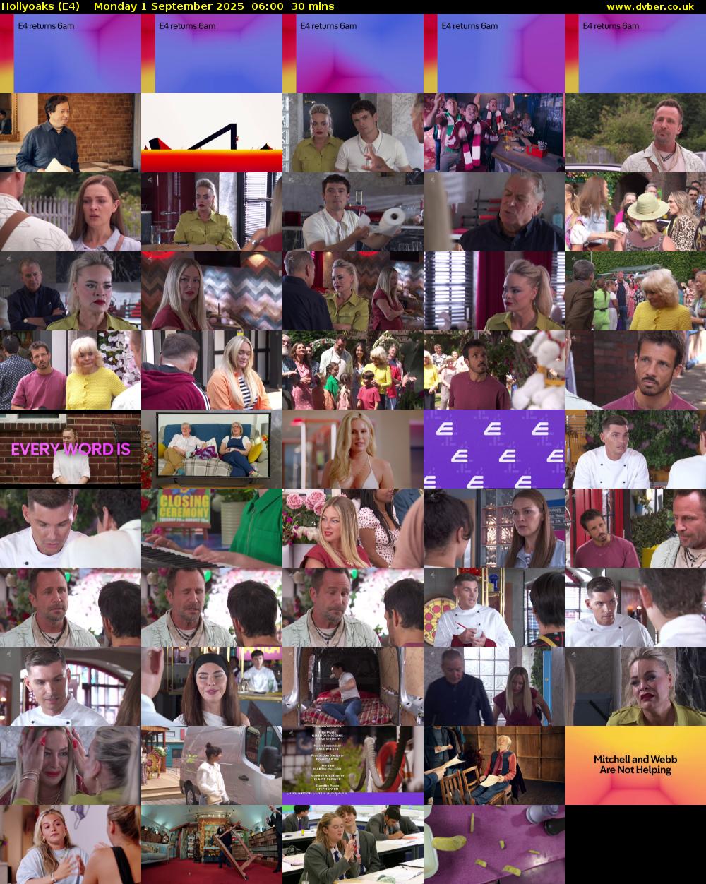 Hollyoaks (E4) Monday 1 September 2025 06:00 - 06:30