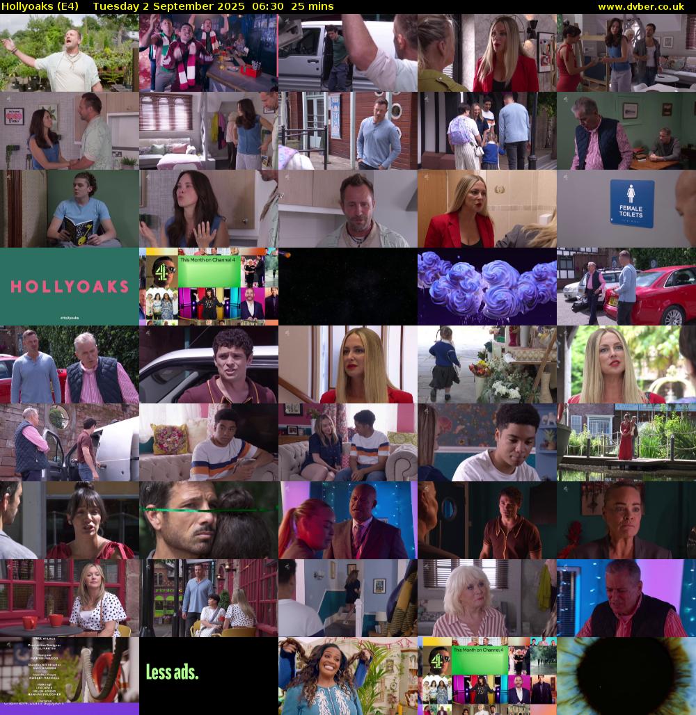 Hollyoaks (E4) Tuesday 2 September 2025 06:30 - 06:55